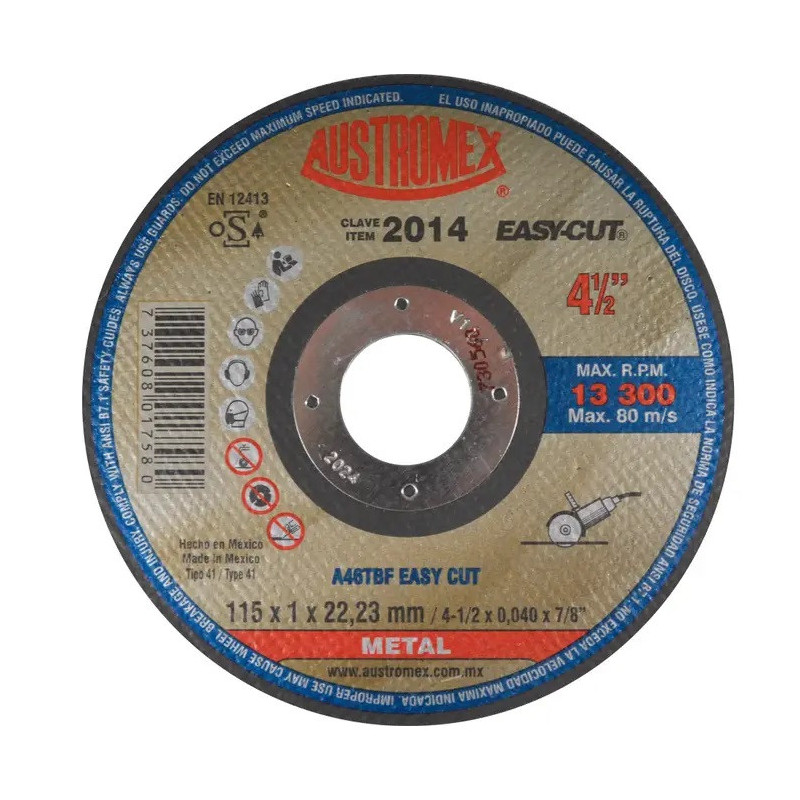 Disco Para Corte De Metal 4.1/2"X3/64"X7/8" (Easy-Cut) 2014 Austromex